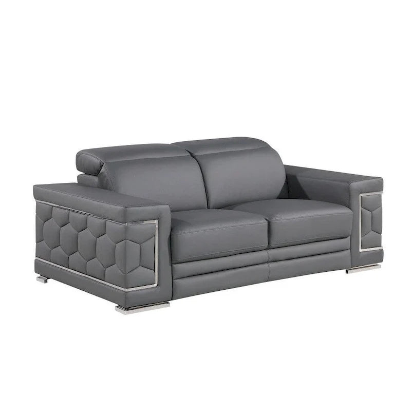 71 Gray And Silver Genuine Leather Loveseat