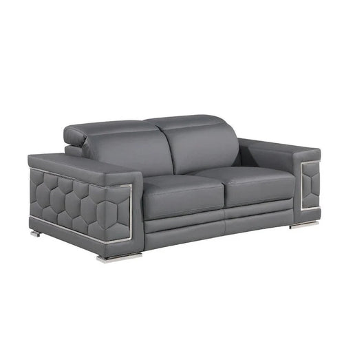 71 Gray And Silver Genuine Leather Loveseat