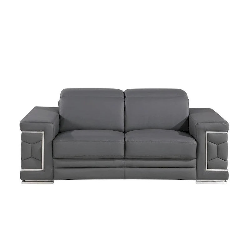 71 Gray And Silver Genuine Leather Loveseat