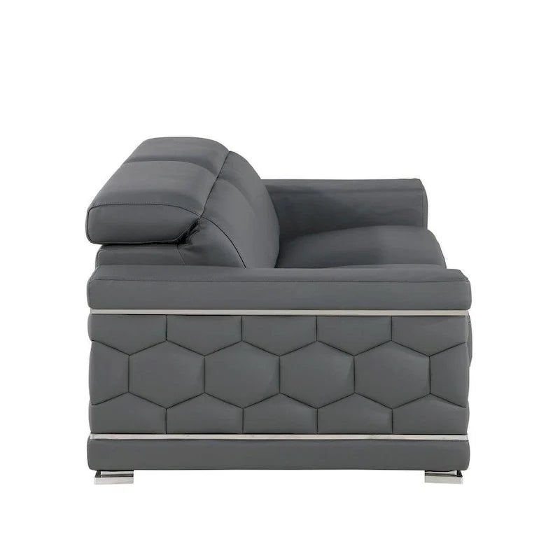 71 Gray And Silver Genuine Leather Loveseat