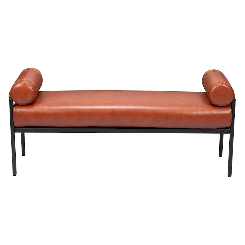56 Brown Faux Leather Upholstered Bench - 55.9' X '24.8' X '16.1