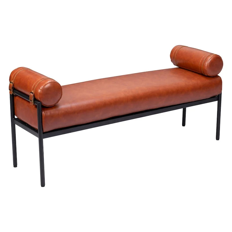 56 Brown Faux Leather Upholstered Bench - 55.9' X '24.8' X '16.1