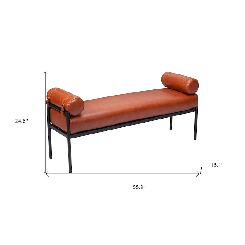 56 Brown Faux Leather Upholstered Bench - 55.9' X '24.8' X '16.1