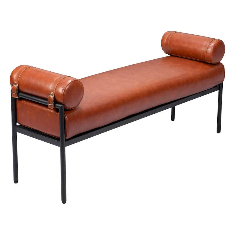 56 Brown Faux Leather Upholstered Bench - 55.9' X '24.8' X '16.1