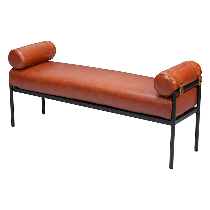 56 Brown Faux Leather Upholstered Bench - 55.9' X '24.8' X '16.1