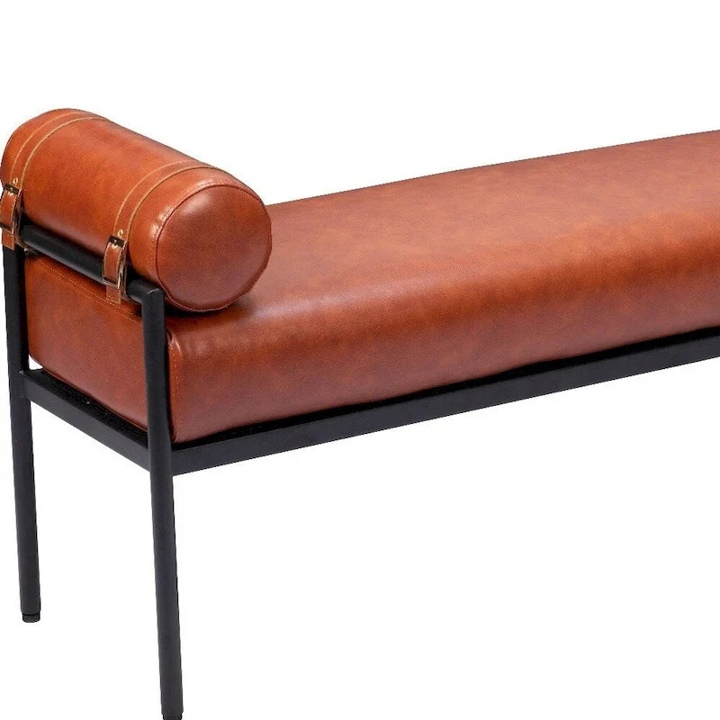 56 Brown Faux Leather Upholstered Bench - 55.9' X '24.8' X '16.1