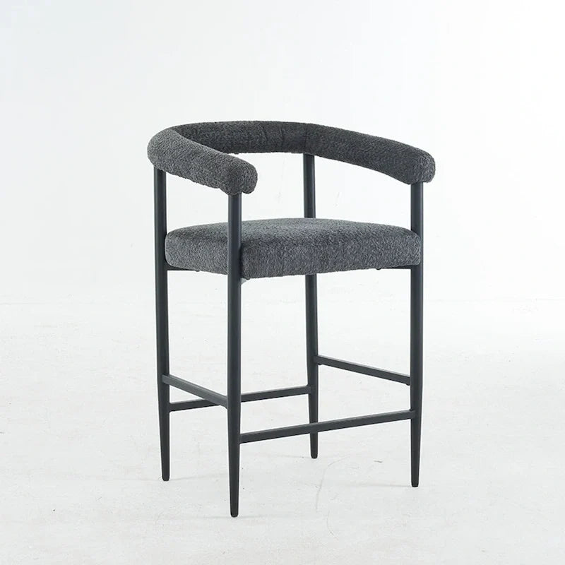Modern Boucle Bar Stools Set of 2,Counter Height with Metal Frame & Armrests for Kitchen Island, Dining Room