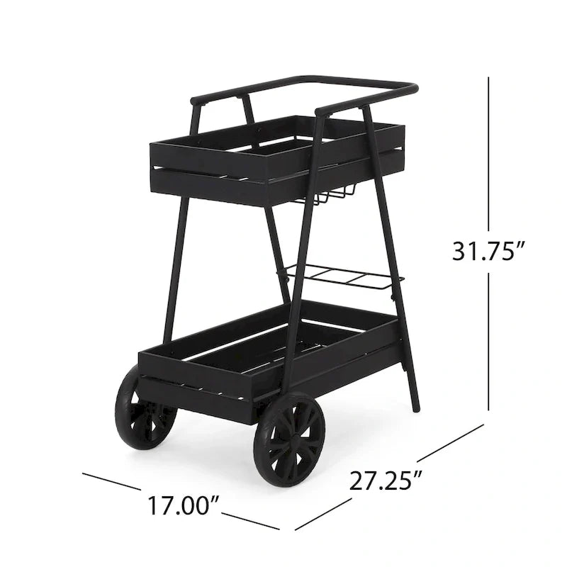 Modern Industrial Bar Cart with Iron Frame, Wheelbarrow-Inspired Design, Wine Bottle Holders and Mobile Rolling Wheels