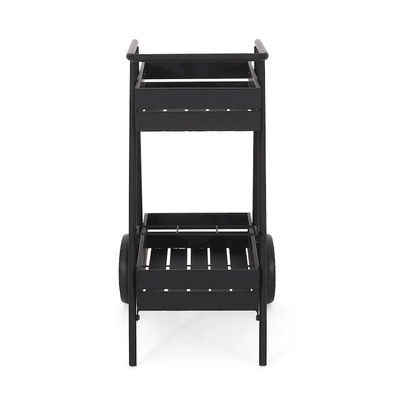 Modern Industrial Bar Cart with Iron Frame, Wheelbarrow-Inspired Design, Wine Bottle Holders and Mobile Rolling Wheels