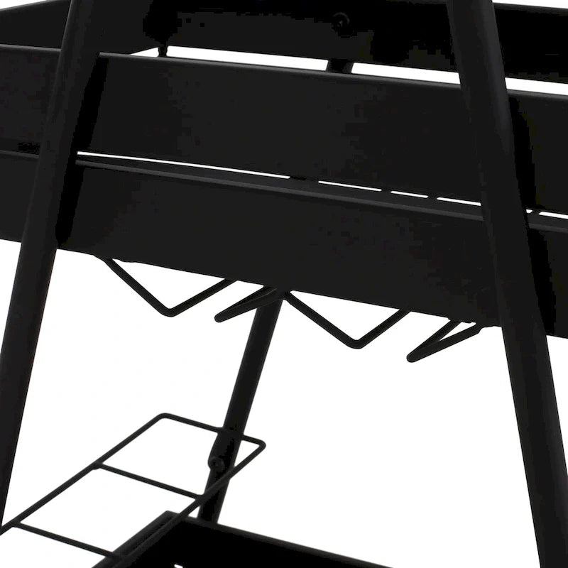 Modern Industrial Bar Cart with Iron Frame, Wheelbarrow-Inspired Design, Wine Bottle Holders and Mobile Rolling Wheels