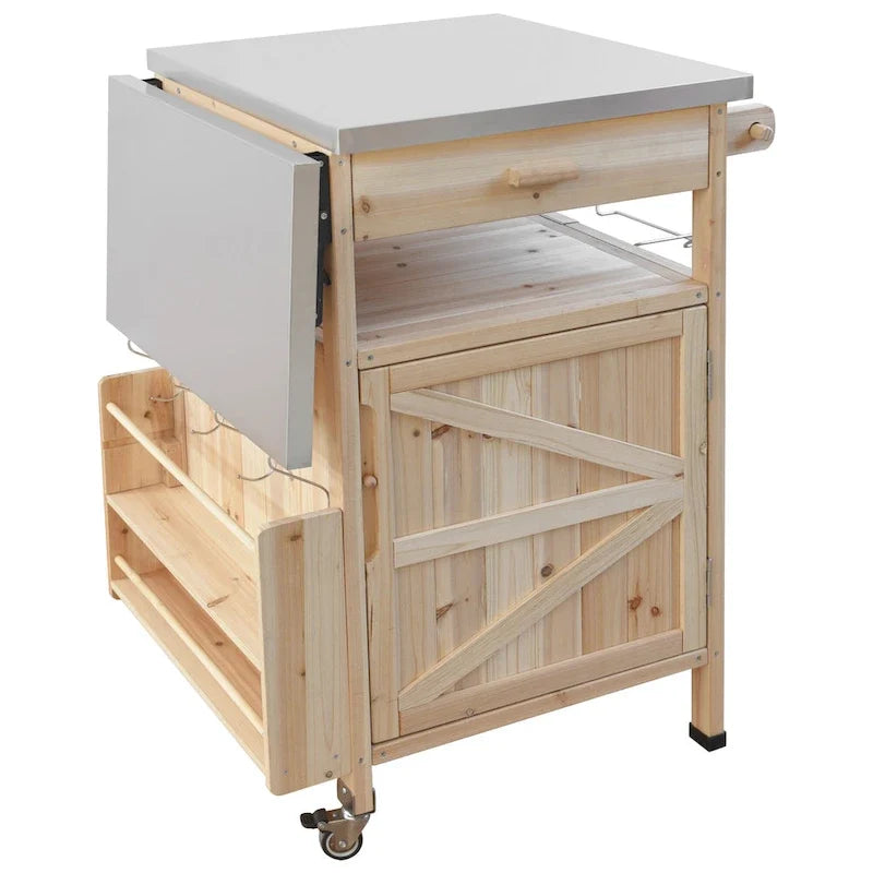 40.5 Outdoor Grill Cart with Stainless Steel Top, Drop Leaf, One Drawer, Towel Rack, Rolling Kitchen Cart with Lockable Wheels