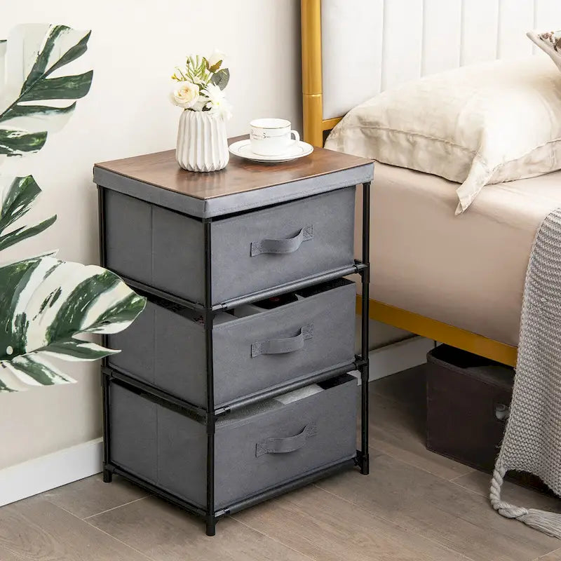 2PCS 3 Drawers Dresser Fabric Storage Tower Organizer Unit Tall