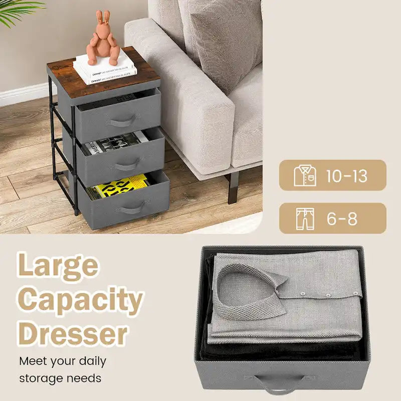 2PCS 3 Drawers Dresser Fabric Storage Tower Organizer Unit Tall