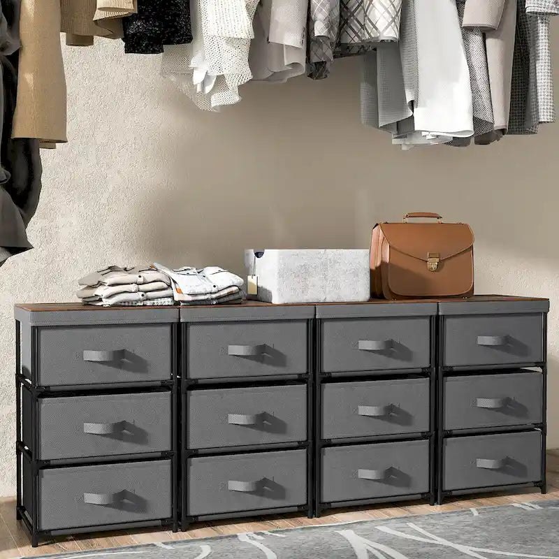 2PCS 3 Drawers Dresser Fabric Storage Tower Organizer Unit Tall