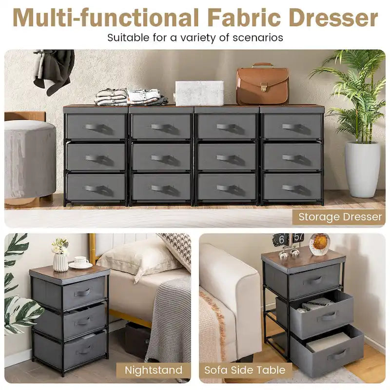 2PCS 3 Drawers Dresser Fabric Storage Tower Organizer Unit Tall