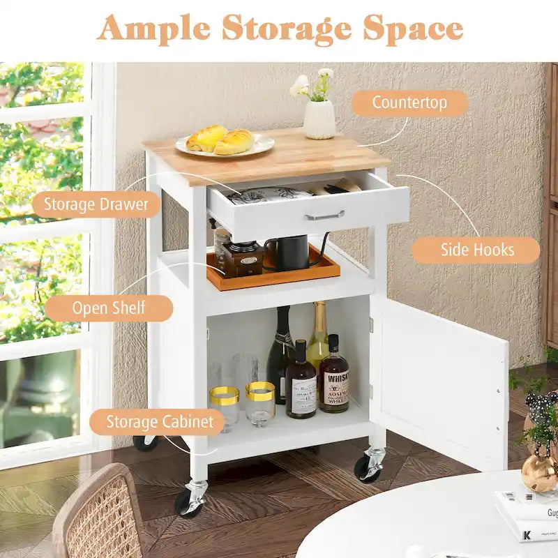 Small Kitchen Island on Wheels Mobile Trolley Cart Barn Door