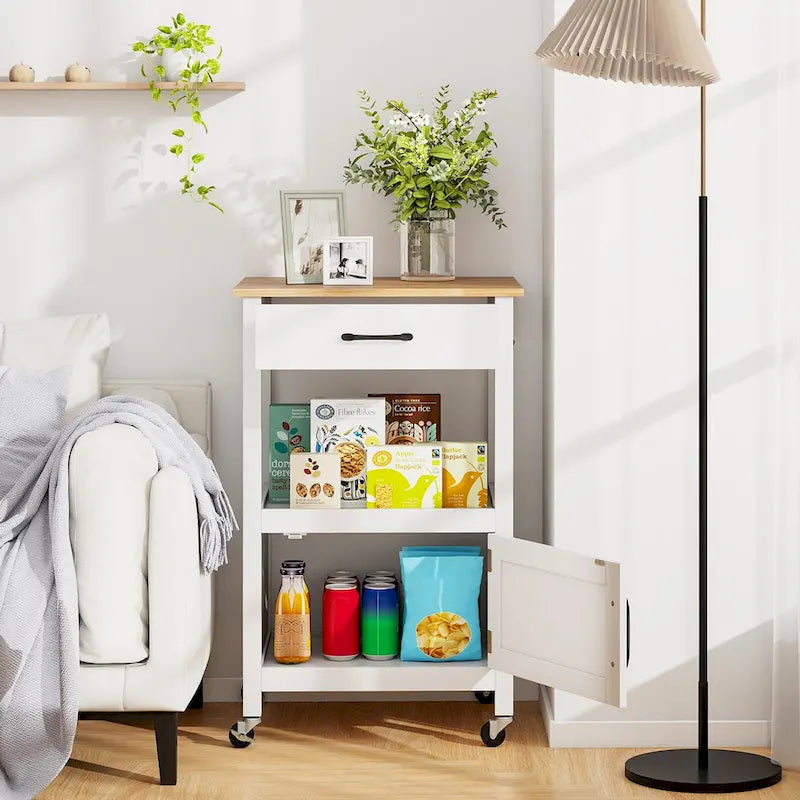 Small Kitchen Island on Wheels Mobile Trolley Cart Barn Door