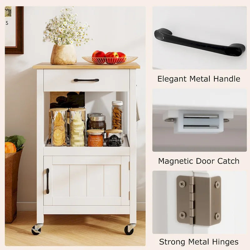 Small Kitchen Island on Wheels Mobile Trolley Cart Barn Door
