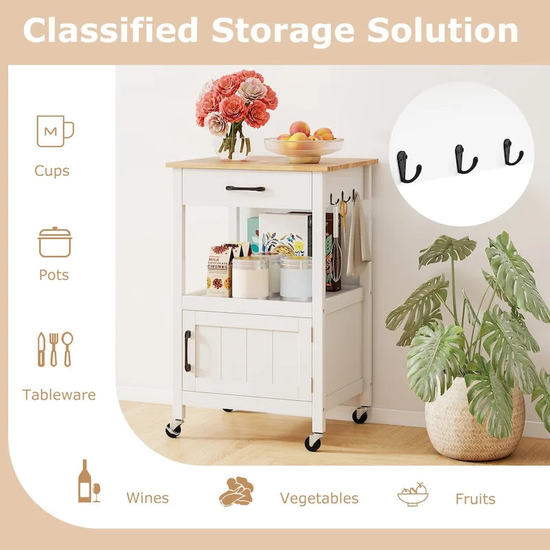 Small Kitchen Island on Wheels Mobile Trolley Cart Barn Door
