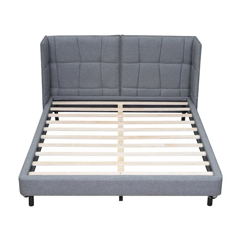 Queen Size Upholstered Platform Bed with LED Lights and U-Shaped Headboard