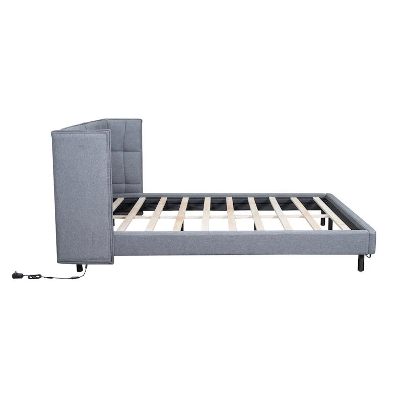 Queen Size Upholstered Platform Bed with LED Lights and U-Shaped Headboard