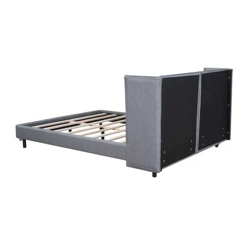 Queen Size Upholstered Platform Bed with LED Lights and U-Shaped Headboard