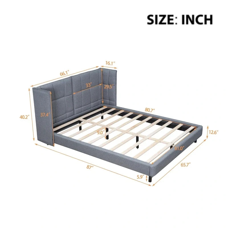 Queen Size Upholstered Platform Bed with LED Lights and U-Shaped Headboard
