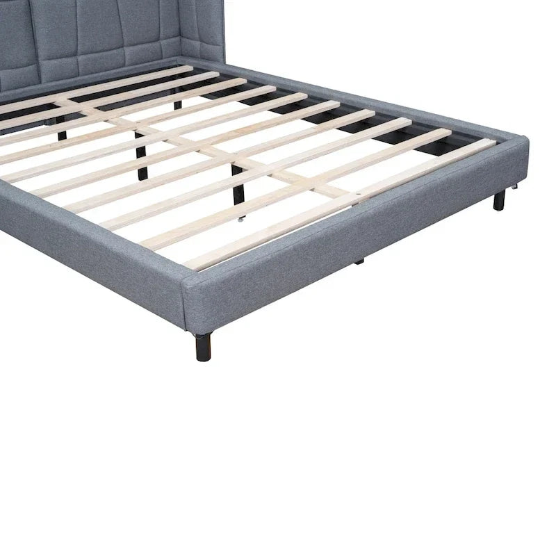 Queen Size Upholstered Platform Bed with LED Lights and U-Shaped Headboard