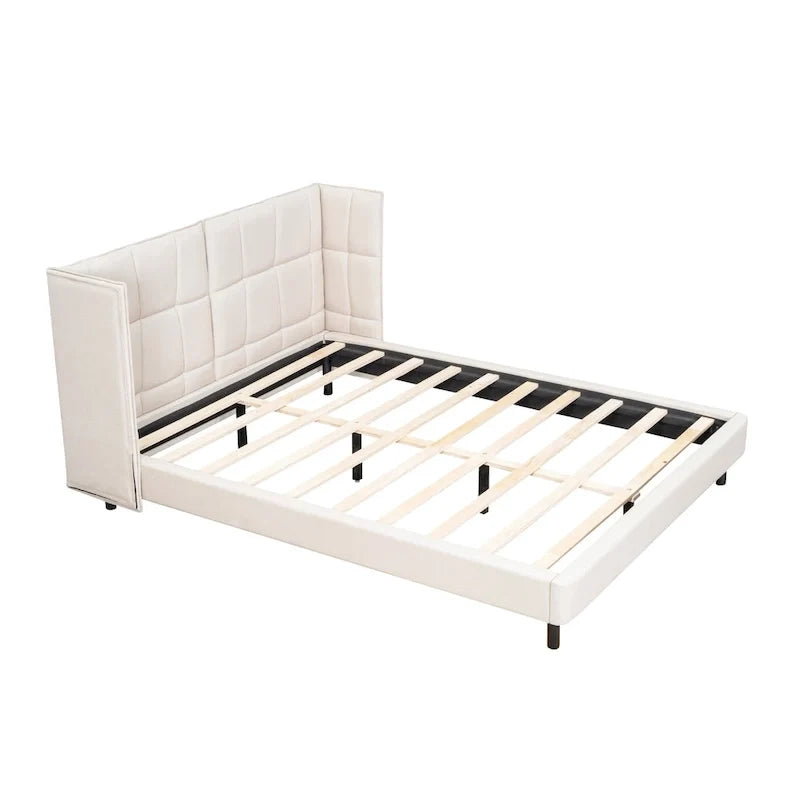 Queen Size Upholstered Platform Bed with LED Lights and U-Shaped Headboard