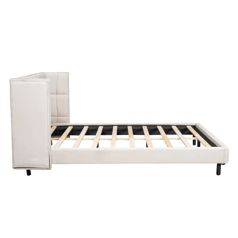Queen Size Upholstered Platform Bed with LED Lights and U-Shaped Headboard