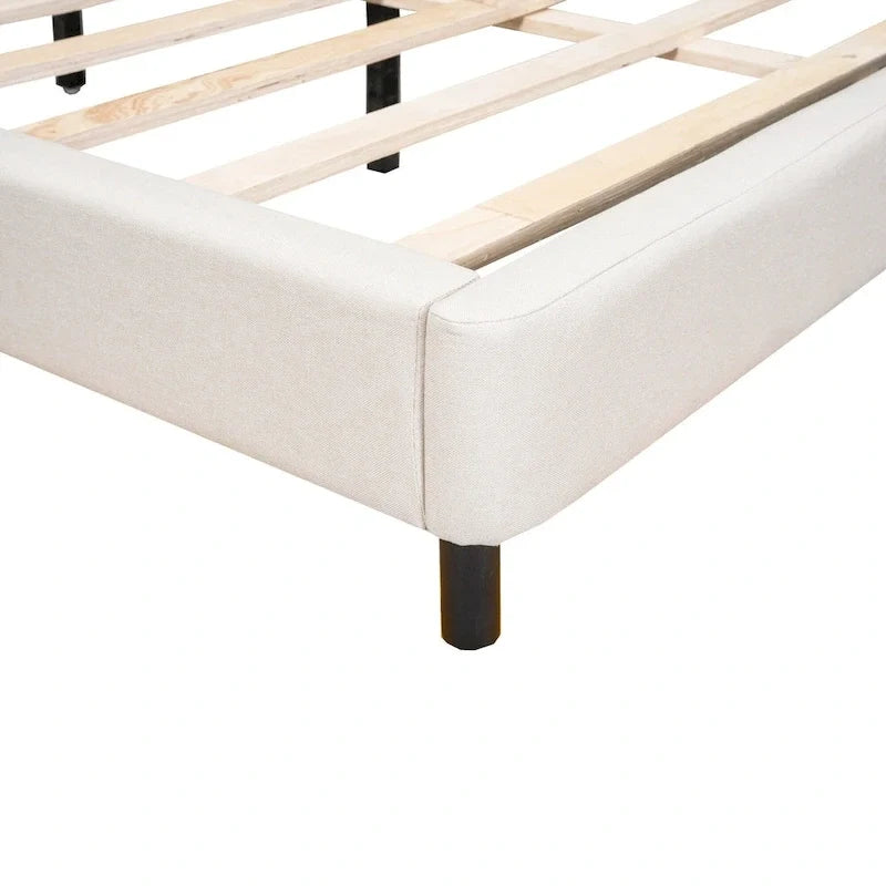 Queen Size Upholstered Platform Bed with LED Lights and U-Shaped Headboard