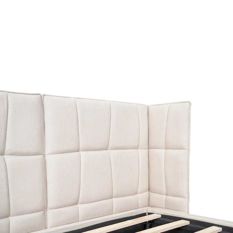 Queen Size Upholstered Platform Bed with LED Lights and U-Shaped Headboard