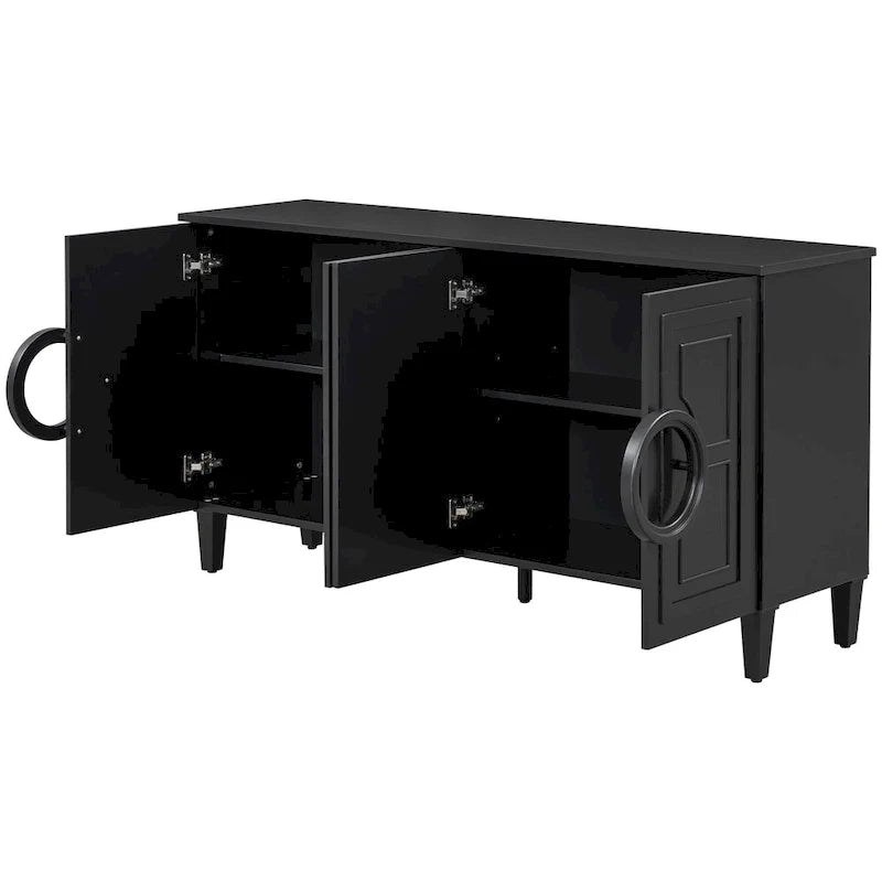 58.9 MDF Console Table With 4-Door And Round Ring Handles & 5-Leg Base