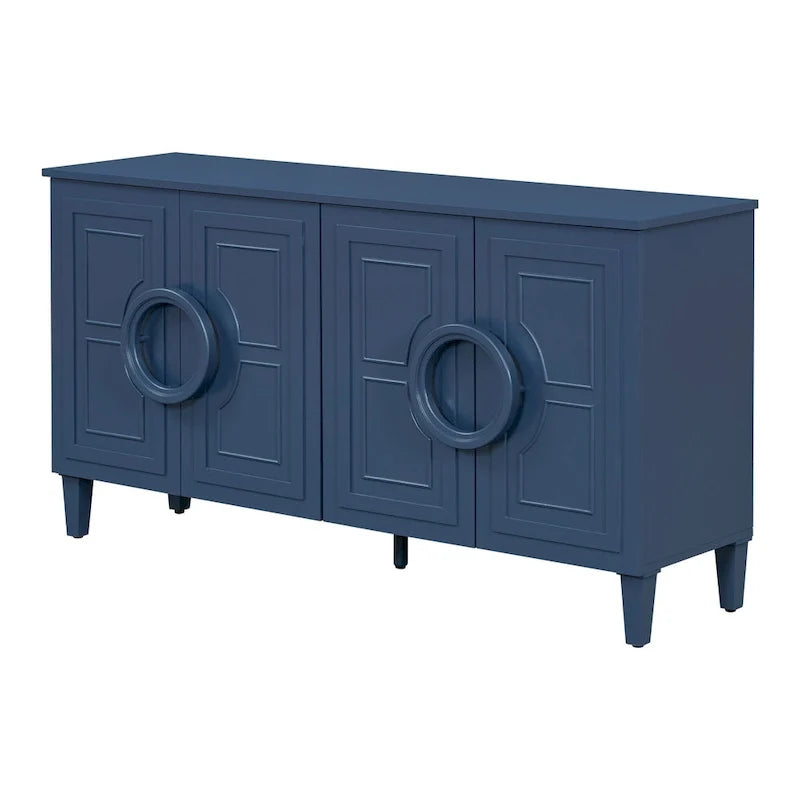 58.9 MDF Console Table With 4-Door And Round Ring Handles & 5-Leg Base