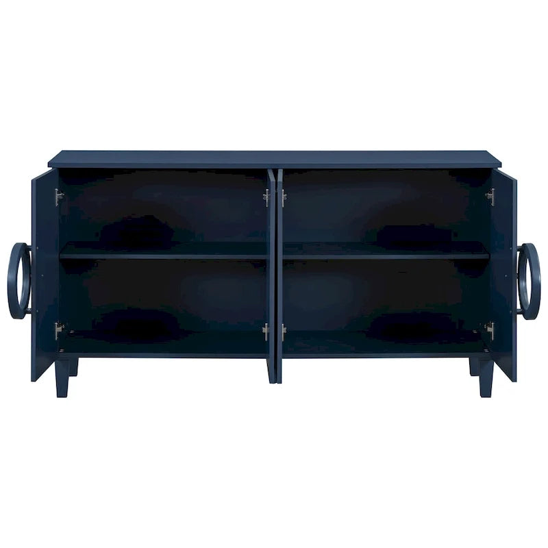58.9 MDF Console Table With 4-Door And Round Ring Handles & 5-Leg Base