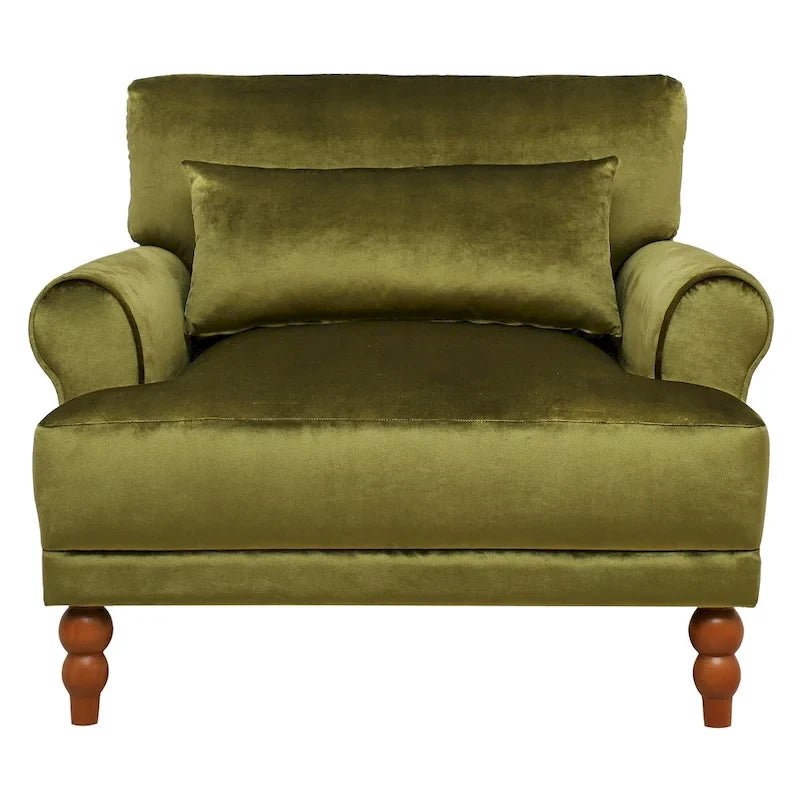 Modern 37.8 Velvet Accent chair with Ergonomic Lumbar Support and Vintage Roman Column Legs