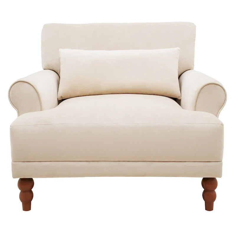 Modern 37.8 Velvet Accent chair with Ergonomic Lumbar Support and Vintage Roman Column Legs