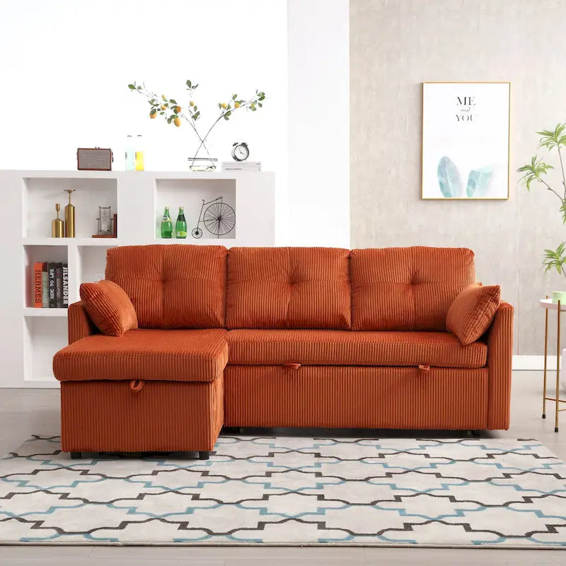 81.1 L-Shaped Fabric Sofa: Reversible Chaise, Storage, Solid Wood Frame, and Foam Seating