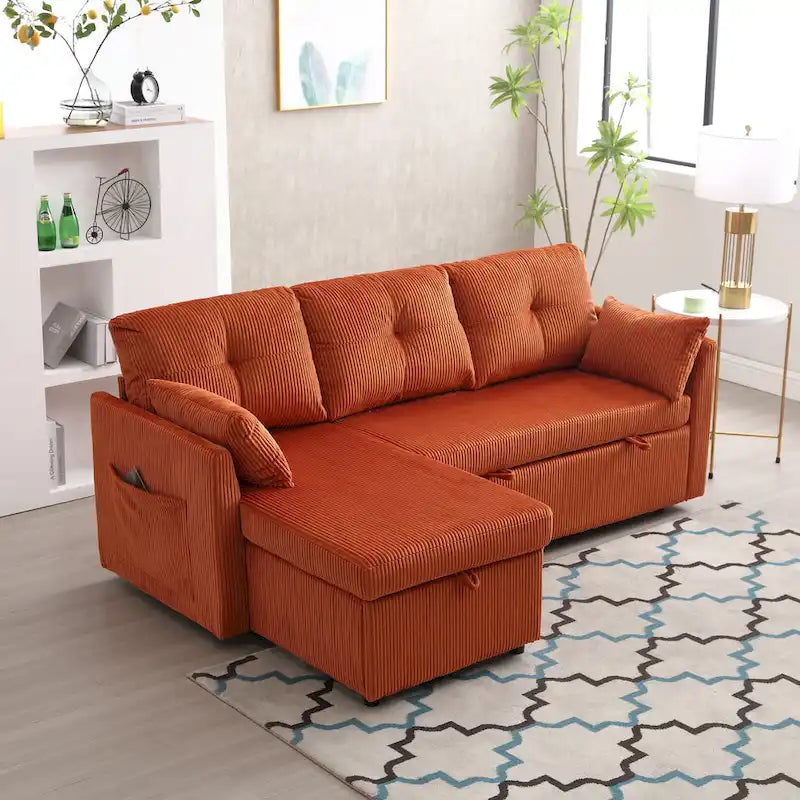 81.1 L-Shaped Fabric Sofa: Reversible Chaise, Storage, Solid Wood Frame, and Foam Seating