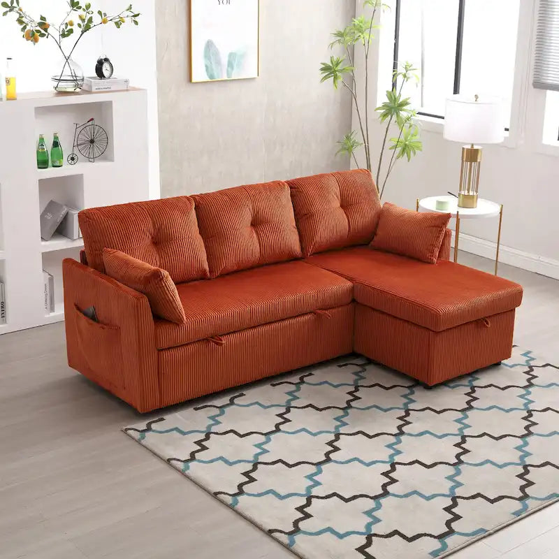 81.1 L-Shaped Fabric Sofa: Reversible Chaise, Storage, Solid Wood Frame, and Foam Seating