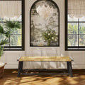 Panca in legno massello e rattan in stile rustico moderno - panca da interno e da esterno coperto da 59 pollici, dal design multifunzionale