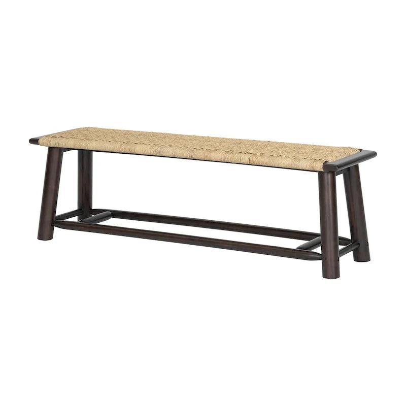 Panca in legno massello e rattan in stile rustico moderno - panca da interno e da esterno coperto da 59 pollici, dal design multifunzionale