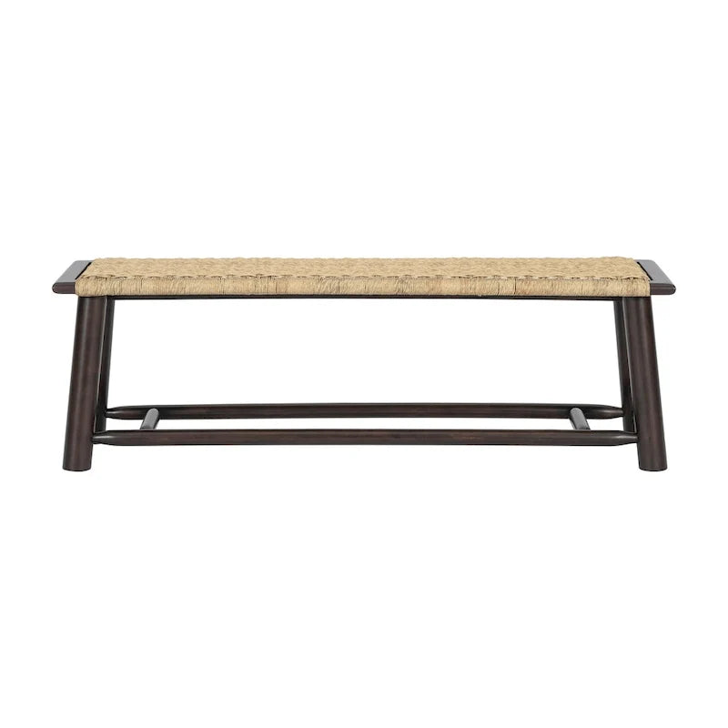 Panca in legno massello e rattan in stile rustico moderno - panca da interno e da esterno coperto da 59 pollici, dal design multifunzionale
