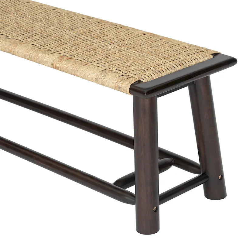 Panca in legno massello e rattan in stile rustico moderno - panca da interno e da esterno coperto da 59 pollici, dal design multifunzionale