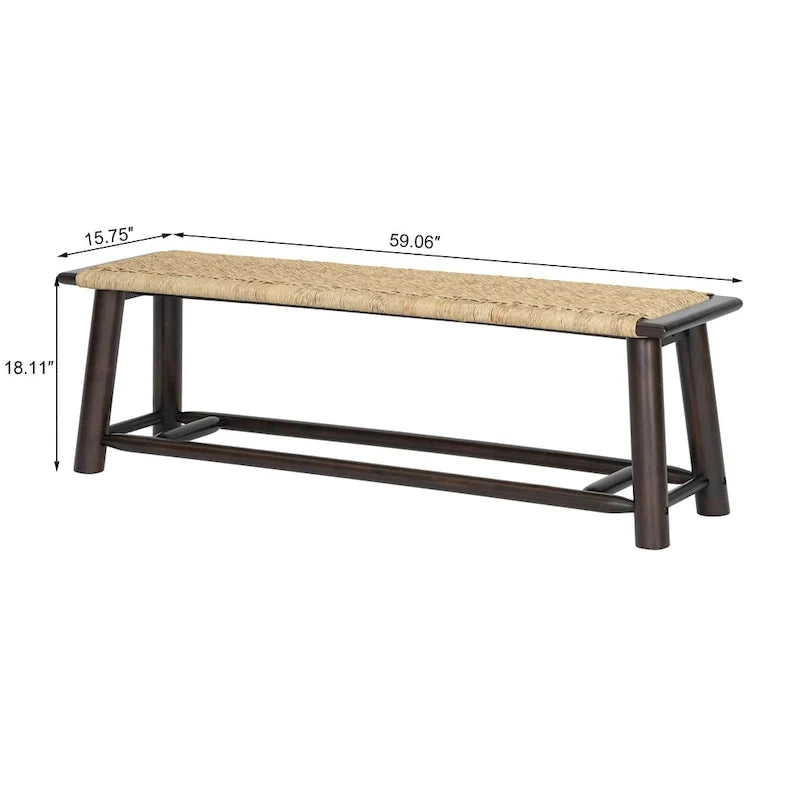 Panca in legno massello e rattan in stile rustico moderno - panca da interno e da esterno coperto da 59 pollici, dal design multifunzionale