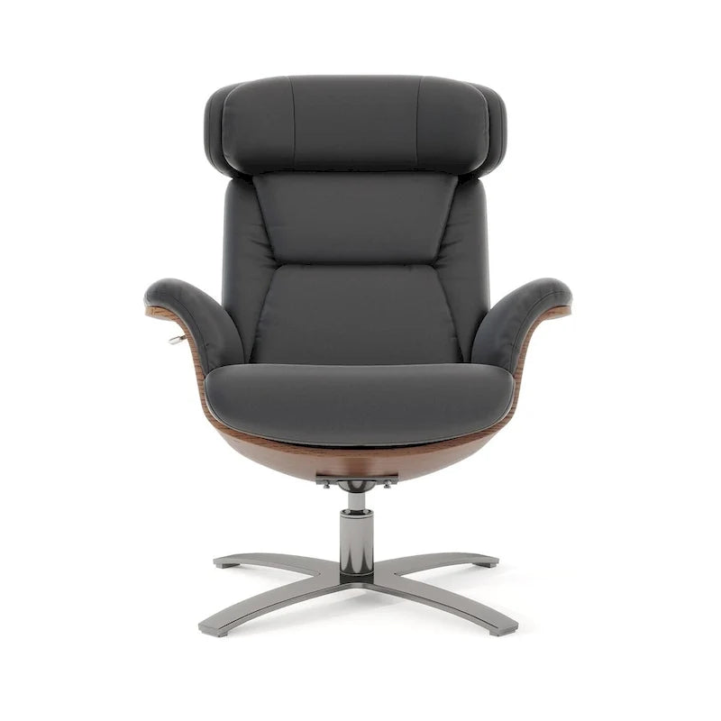 31.5 Curved Wood Genuine Leather Recliner Lounge Chair