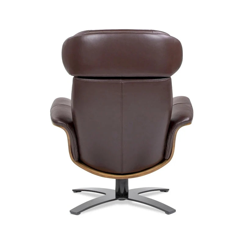 31.5 Curved Wood Genuine Leather Recliner Lounge Chair
