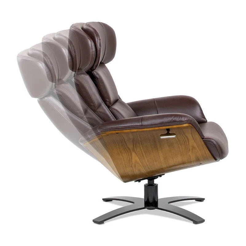 31.5 Curved Wood Genuine Leather Recliner Lounge Chair