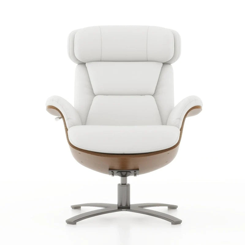 31.5 Curved Wood Genuine Leather Recliner Lounge Chair