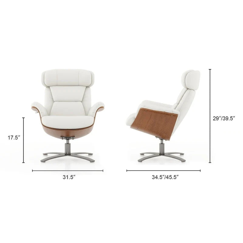 31.5 Curved Wood Genuine Leather Recliner Lounge Chair